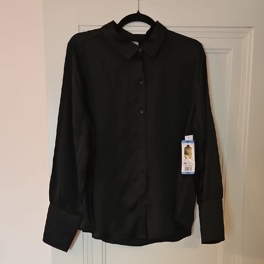 Joie Black Long Sleeve Button Up Blouse, Sz L, New With Tags, $98 Retail